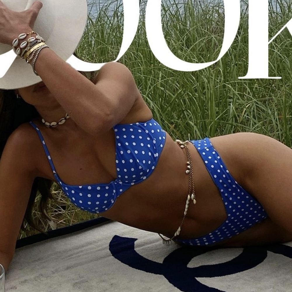 {WeWoreWhat} Brand New Parisian Vintage Palace Blue Polka Dot Bikini SET